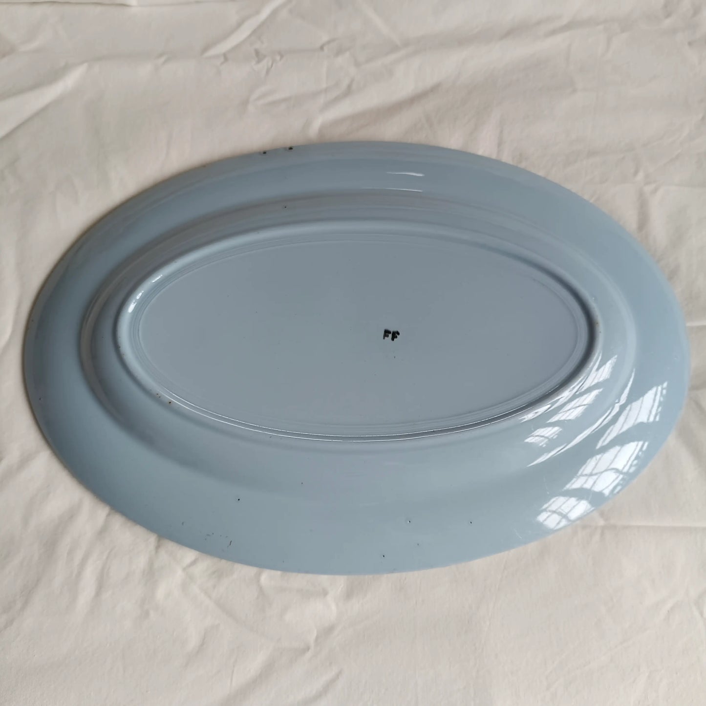 Oval dish in Pexonne earthenware FF Fenal Frères light blue