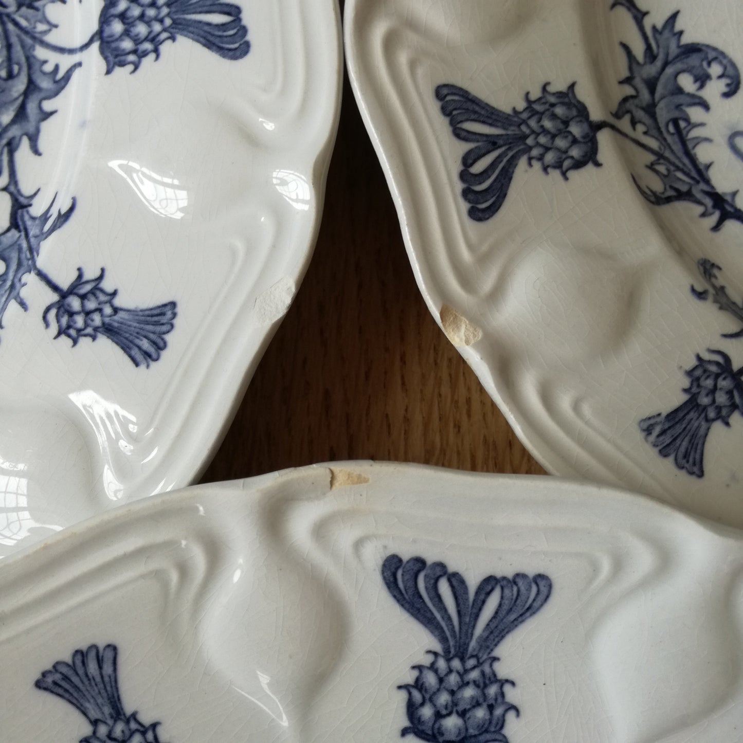 4 grandes assiettes et 1 petite assiette modèle "Chardons", U & Cie Sarreguemines
