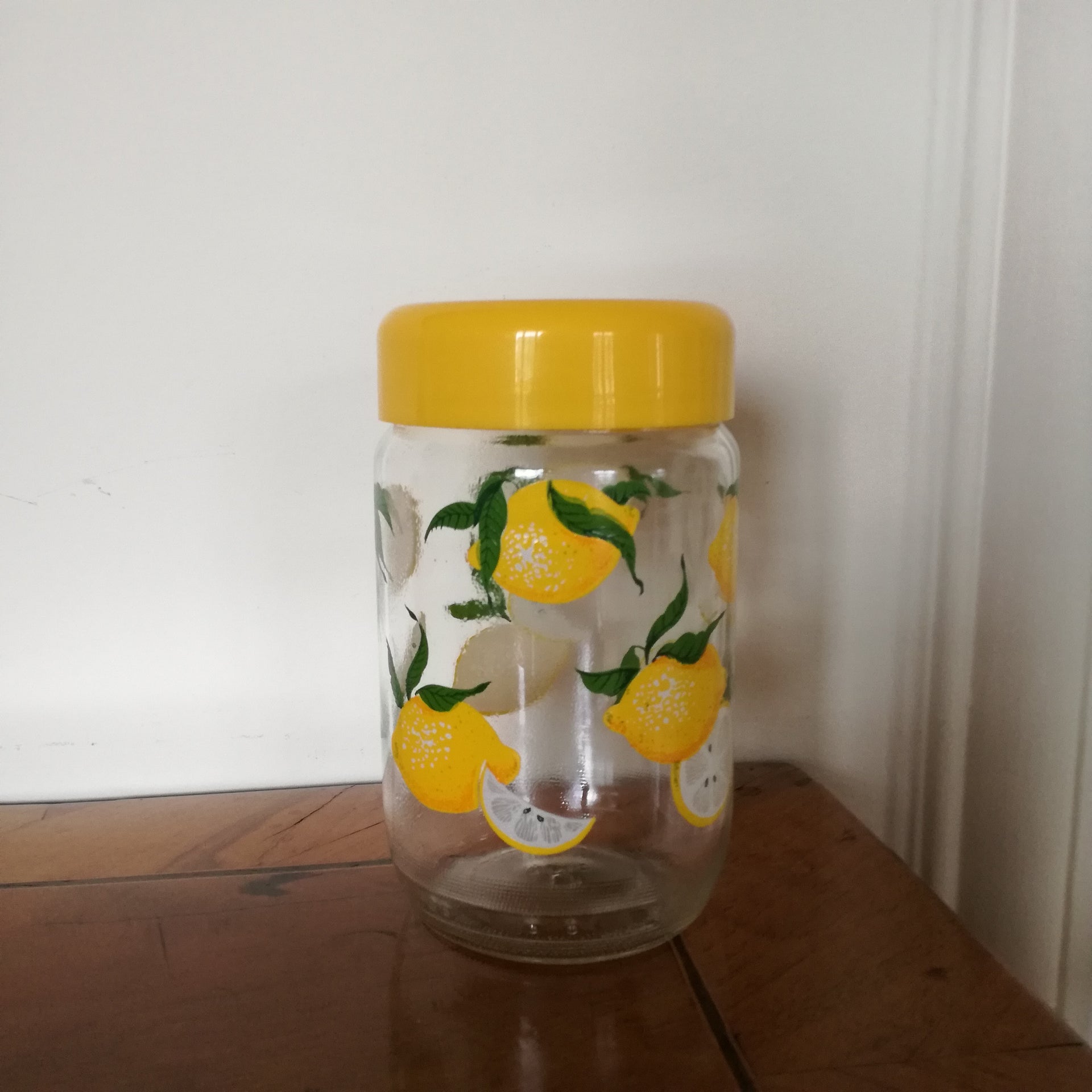 Bocal En Verre VMC Couvercle Jaune Citron - 66 Cl - Vintage France Années 50/60