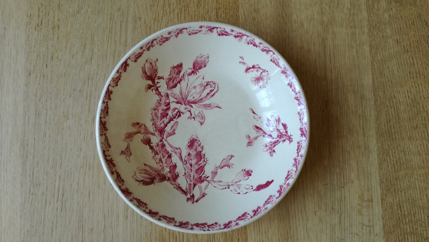 Assiette calotte, modèle "Cactus" rose, Gien
