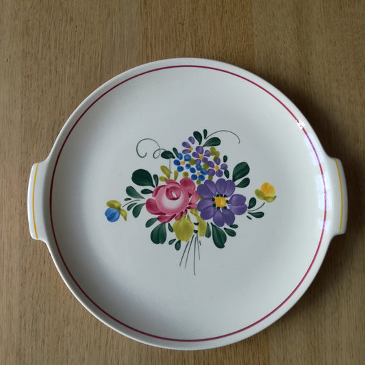 Plat à gâteau à décor de bouquet de fleurs et liseré bordeaux, Villeroy & Boch