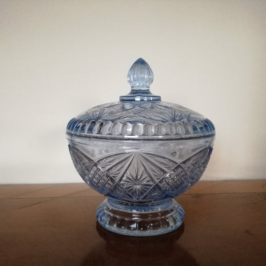 Bonbonnière en verre bleu