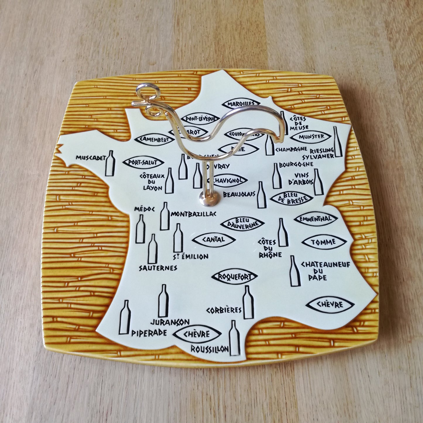 Plateau à fromage carré avec anse, carte des fromages de France