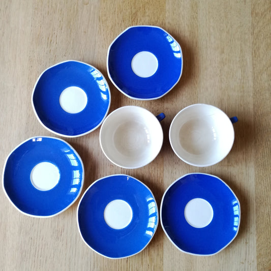 2 tasses & 5 soucoupes bleu roi, Villeroy & Boch