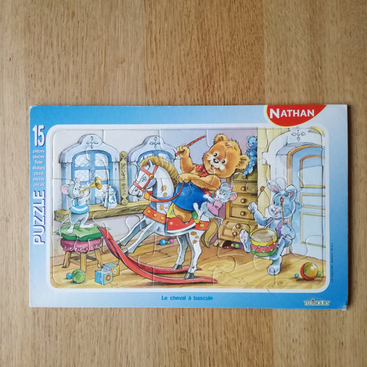 Puzzle 15 pièces, Tedinours "Le cheval à bascule", Nathan, 2000