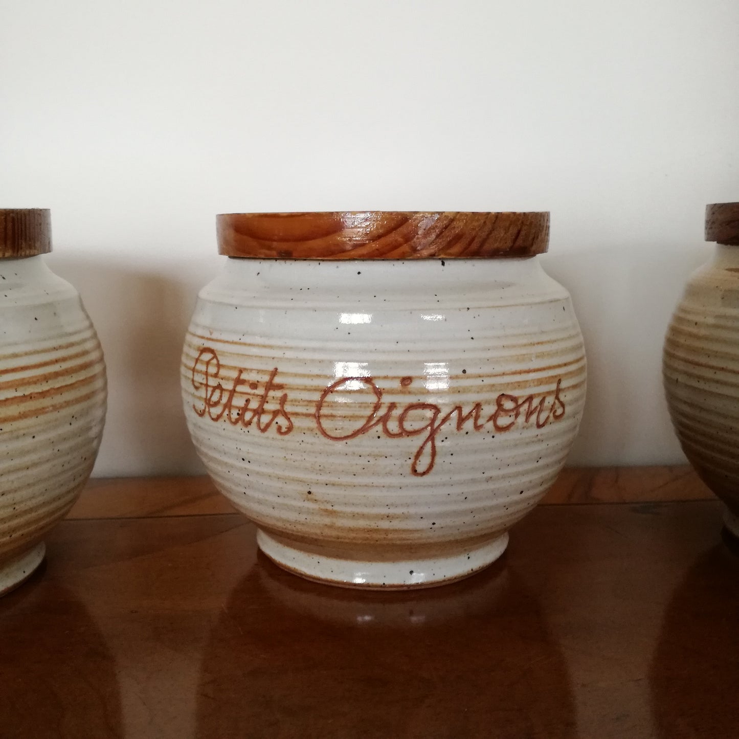 3 pots de conservation en grès pour Cornichons / Olives / Petits Oignons, Grès du Marais