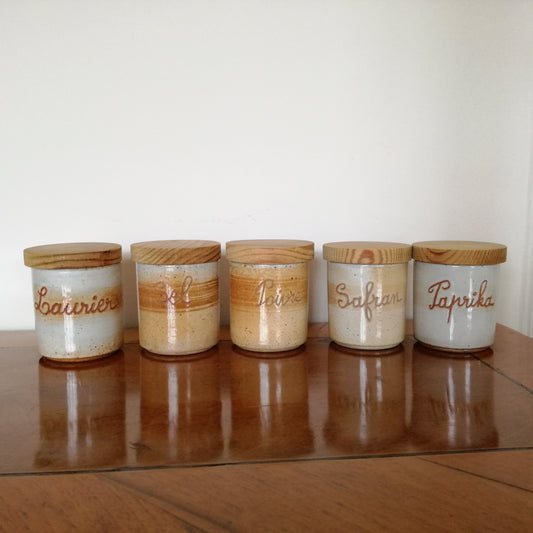 5 petits pots à épices en grès, Grès du Marais