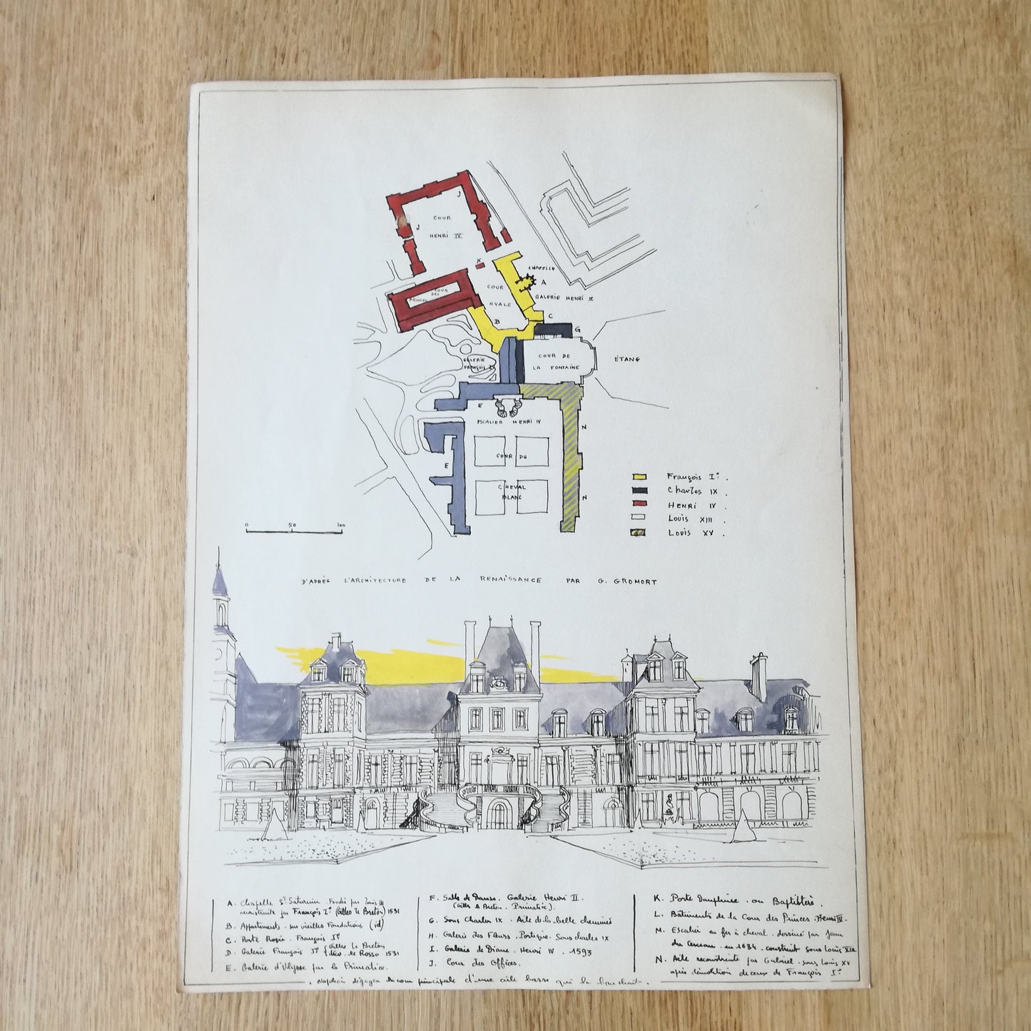Planche d'architecture, Fontainebleau. Évolution historique