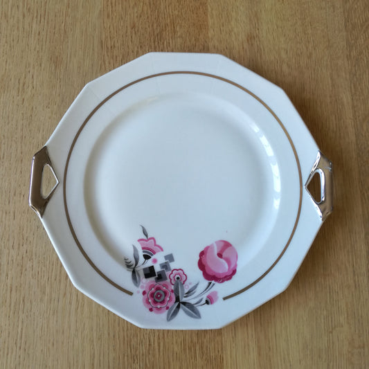 Plat à gâteau en porcelaine à motif de fleurs roses