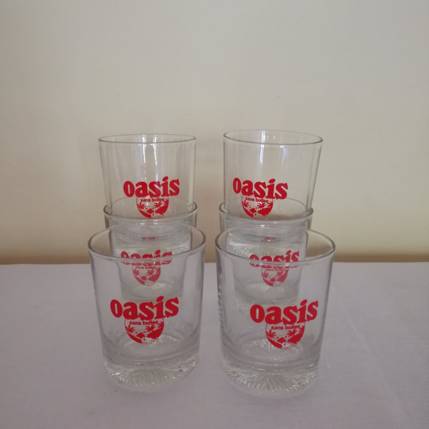 6 verres à eau publicitaires pour la boisson aux fruits "Oasis"