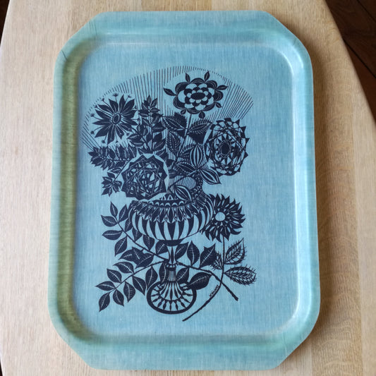 Plateau en fibre de verre à décor floral, dessin signé Jean-Claude Bissery, Petitcollin