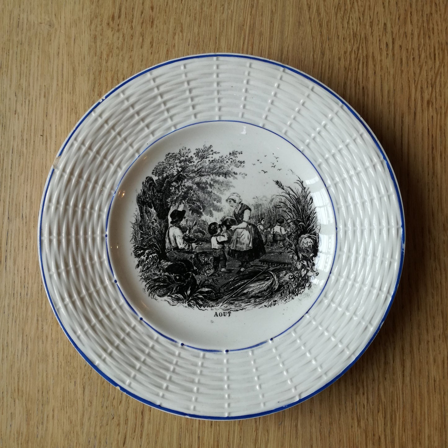 1 petite assiette parlante mois d'Août, modèle Cibon, Digoin & Sarreguemines
