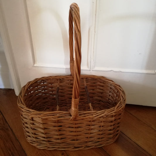Panier en osier à grande anse avec séparateurs pour bouteilles ou verres