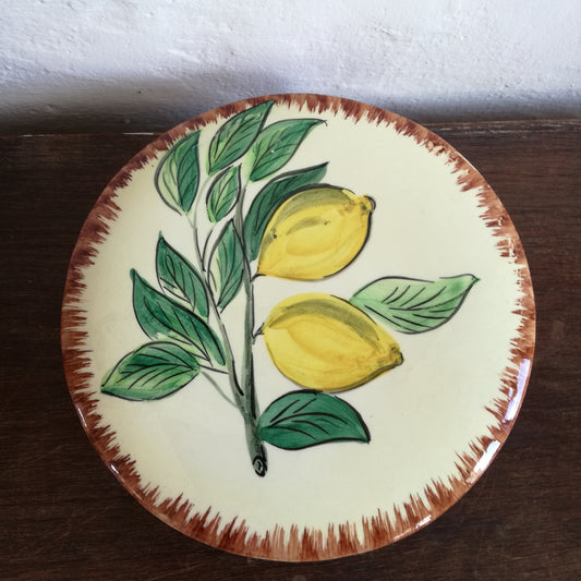 Boîte ronde en céramique Saint-Joseph Vallauris à décor de branche de citronnier