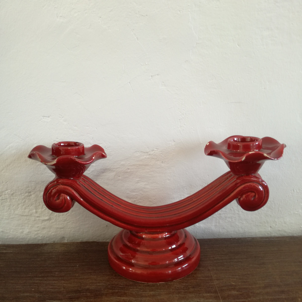 Bougeoir ancien en céramique rouge signé B. Rubino Vallauris