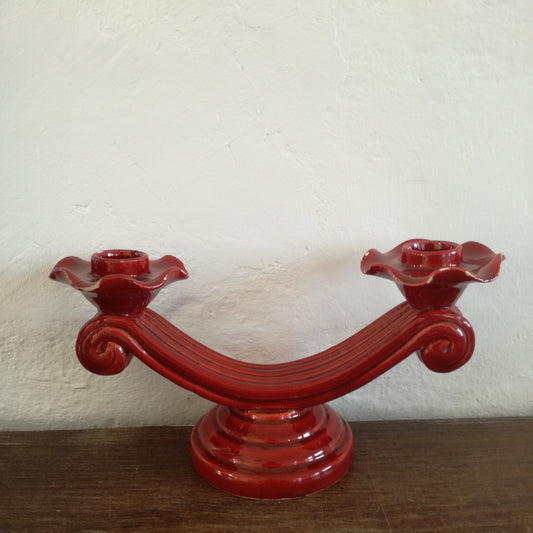 Bougeoir ancien en céramique rouge signé B. Rubino Vallauris