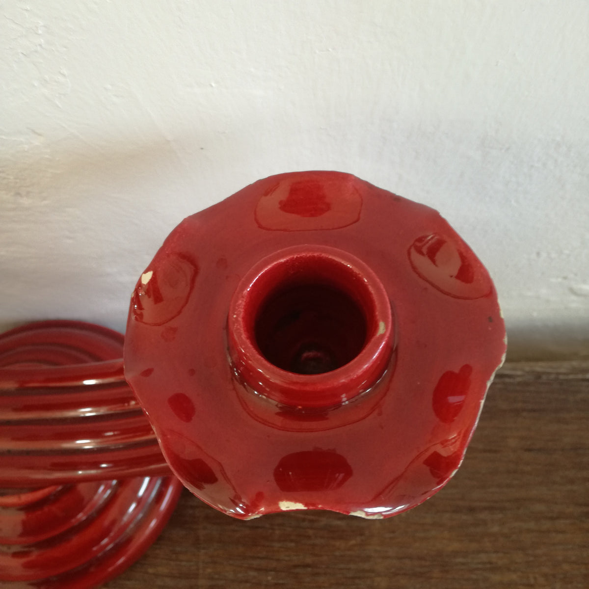 Bougeoir ancien en céramique rouge signé B. Rubino Vallauris