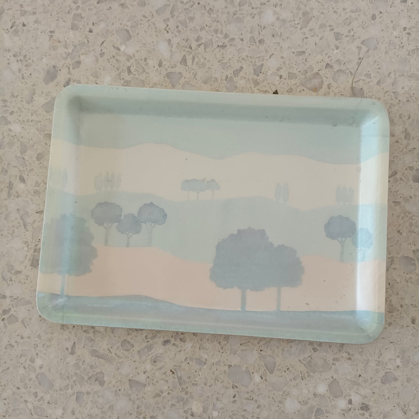 Petit plateau Alpac en fibre de verre années 80 décor arbres