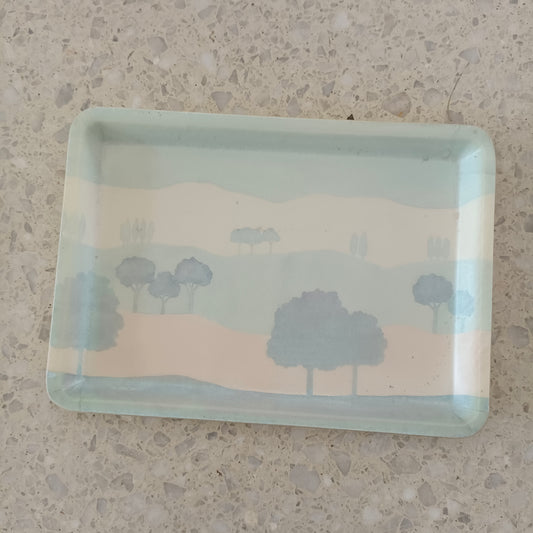 Petit plateau Alpac en fibre de verre années 80 décor arbres