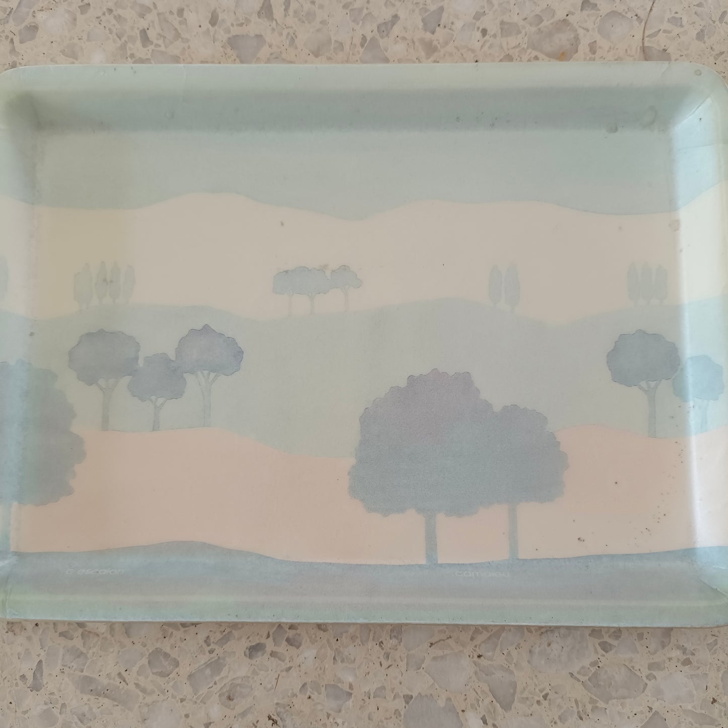 Petit plateau Alpac en fibre de verre années 80 décor arbres