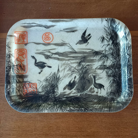 Plateau de service vintage en fibre de verre décor canards