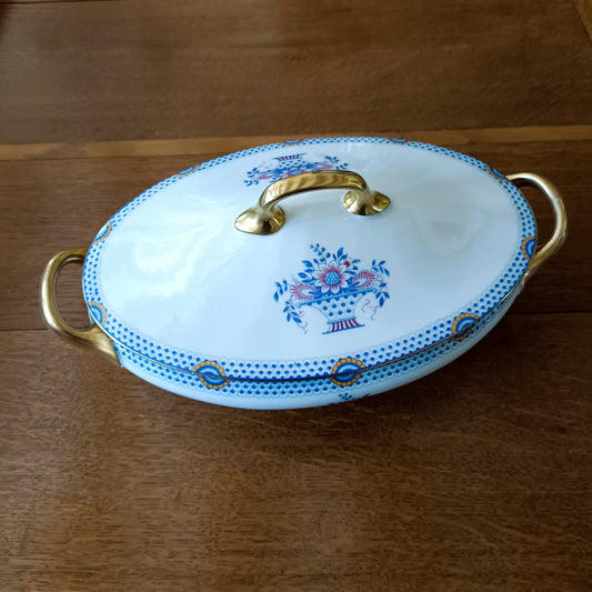 Soupière en porcelaine décor bouquet de fleurs J Rouzier Limoges
