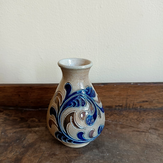 Petit vase soliflore en grès décor bleu