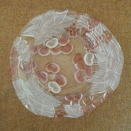 Coupelle en verre pressé moulé décor fruits roses