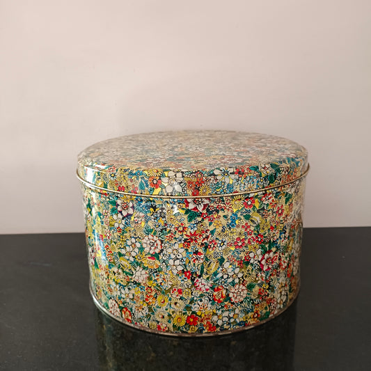 Grande boîte en métal décor fleurs multicolores