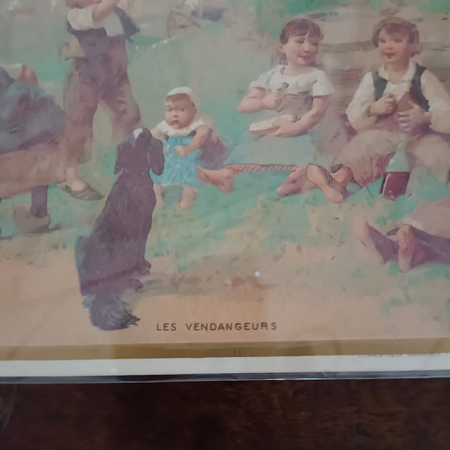 Lithographie publicitaire "Au Bon Marché" maison Boucicaut vers 1900 (Les vendangeurs)
