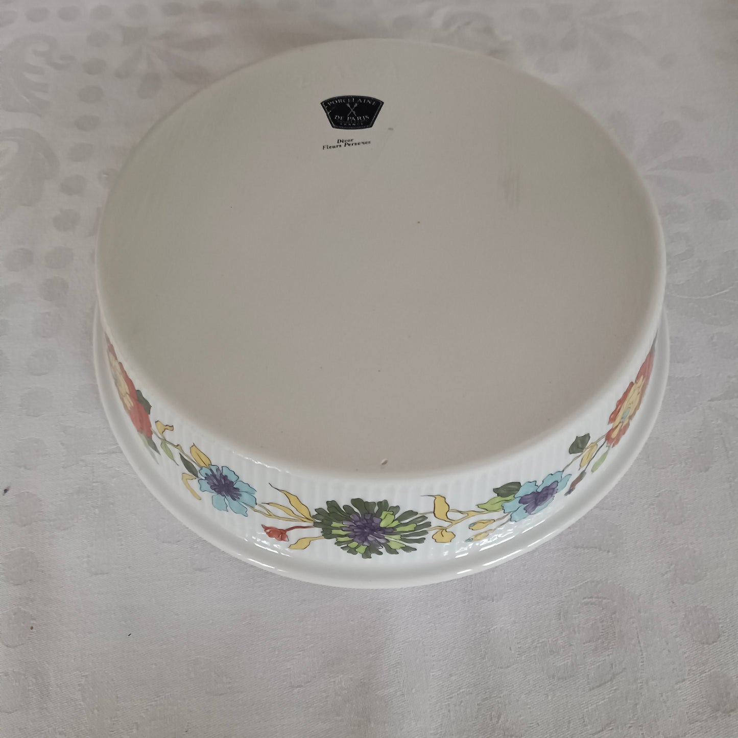 Plat à gratin rond Porcelaine de Paris, décor Fleurs persanes