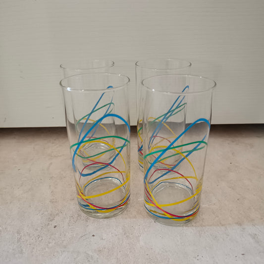 4 verres à orangeade années 80 cercles multicolores