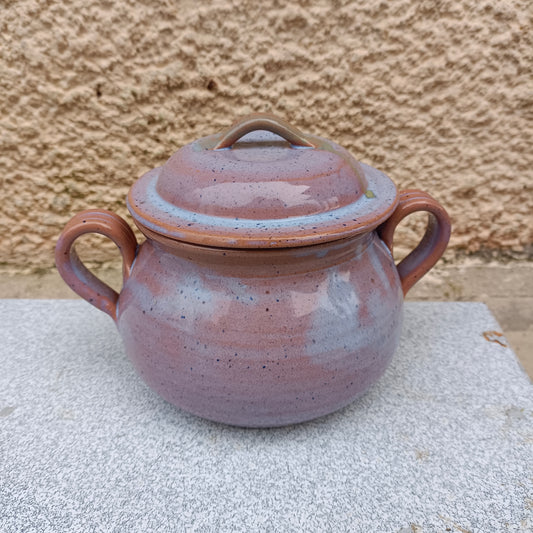 Petite soupière / pot couvert à anses en grès vernissé