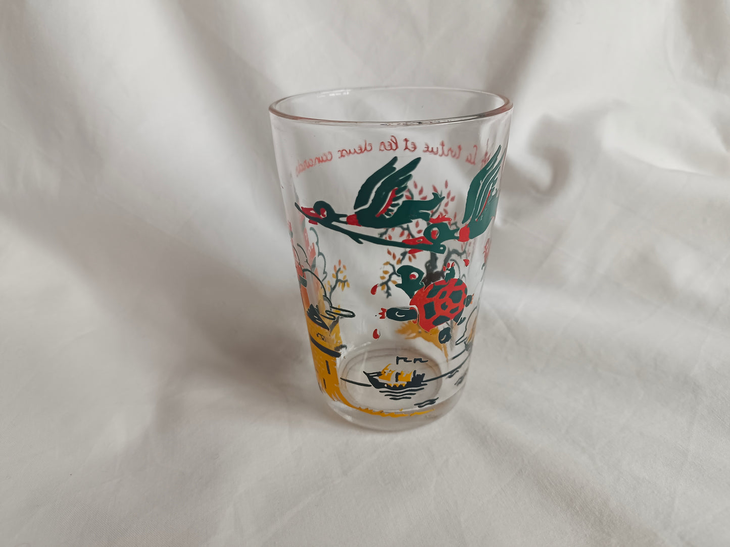 Verre à moutarde "La tortue et les deux canards" Fables La Fontaine VHR