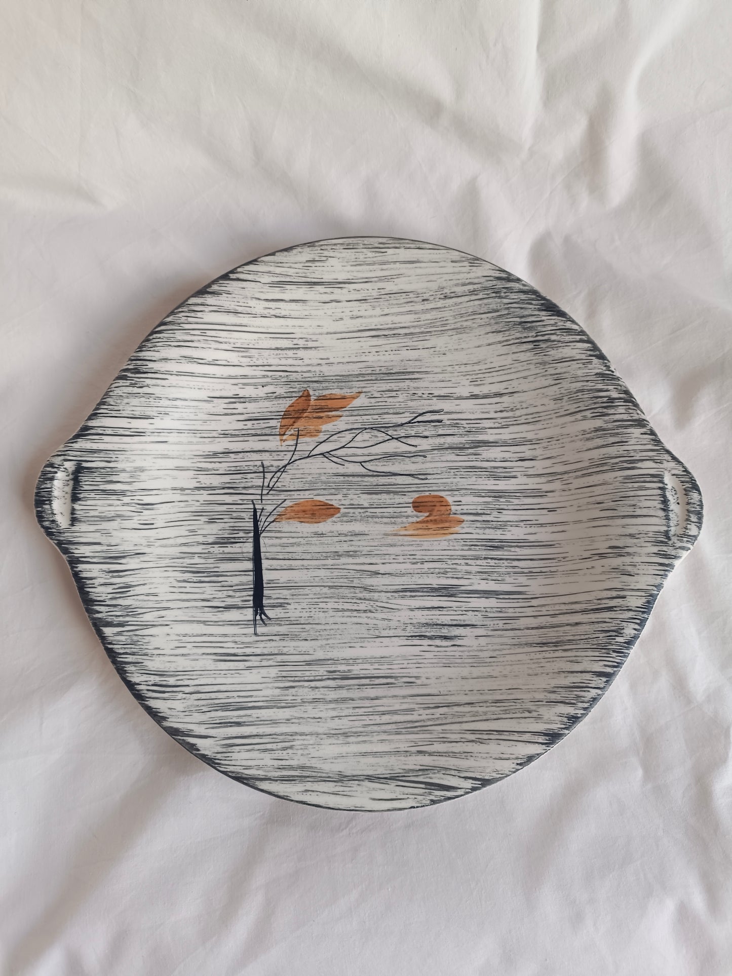 Plat à gâteau et 2 petites assiettes faïence de Salins, modèle "Langeac"