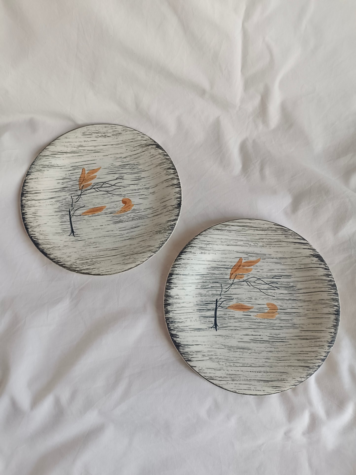 Plat à gâteau et 2 petites assiettes faïence de Salins, modèle "Langeac"