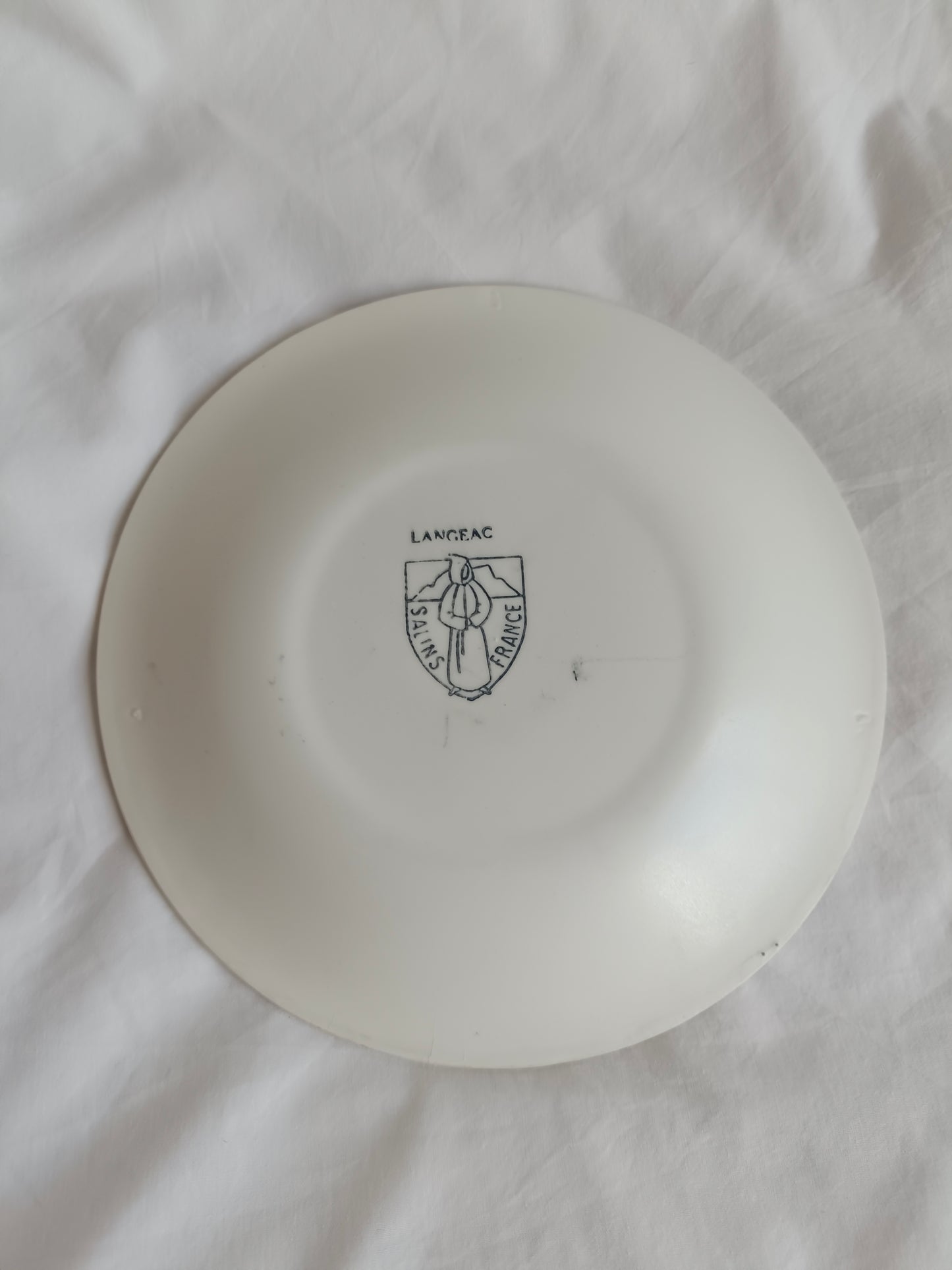 Plat à gâteau et 2 petites assiettes faïence de Salins, modèle "Langeac"