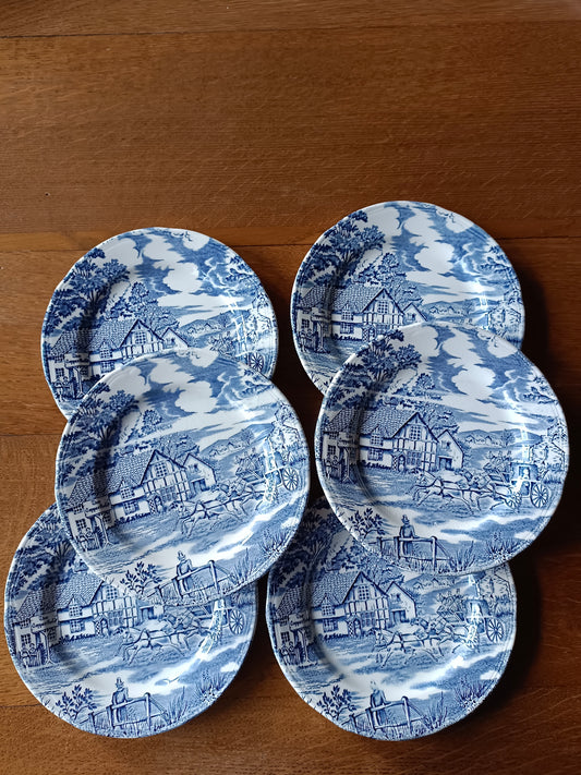 6 assiettes à dessert en faïence de Lunéville, modèle "English Style"