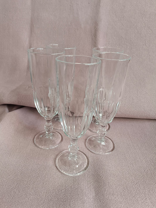 5 flûtes à champagne de bistrot en verre