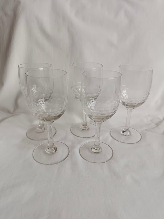 5 grands verres à pied, à eau ou vin rouge, motif écaille