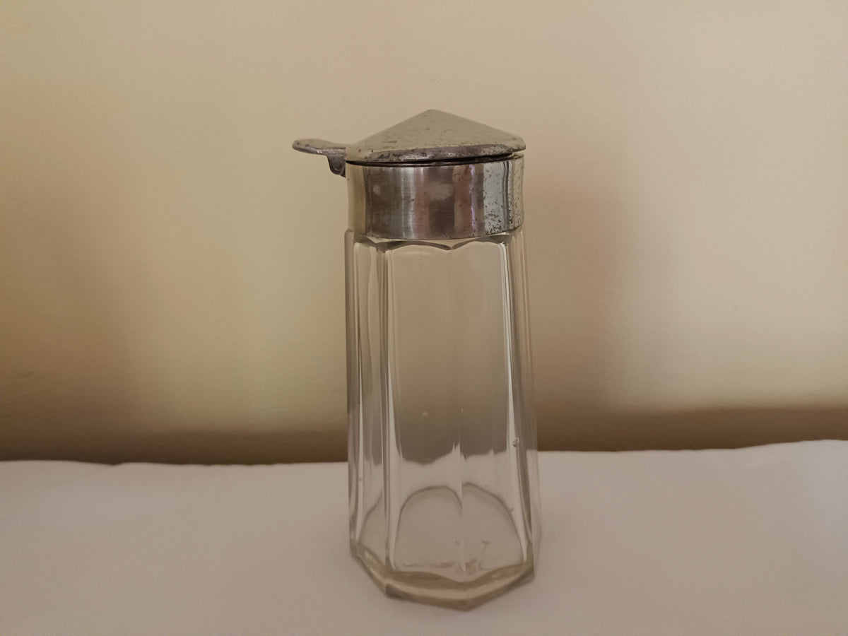 Sucrier saupoudreuse en verre à pans coupés et métal