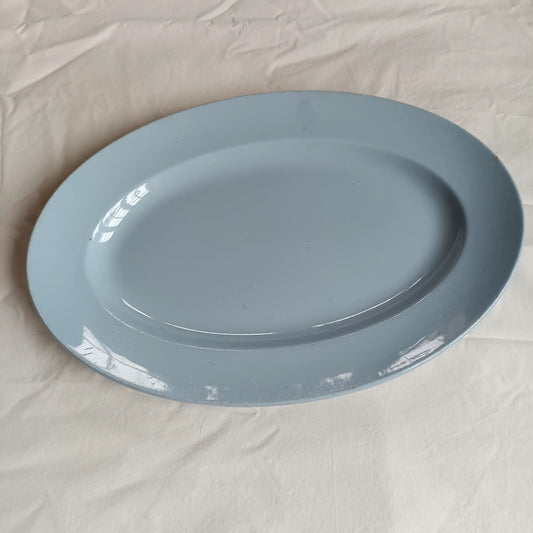 Plat ovale en faïence de Pexonne FF Fenal Frères bleu clair